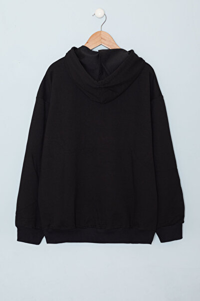Cansın Mini Siyah Yazı Kabartma Baskılı Kapüşonlu Erkek Çocuk Sweatshirt 19351