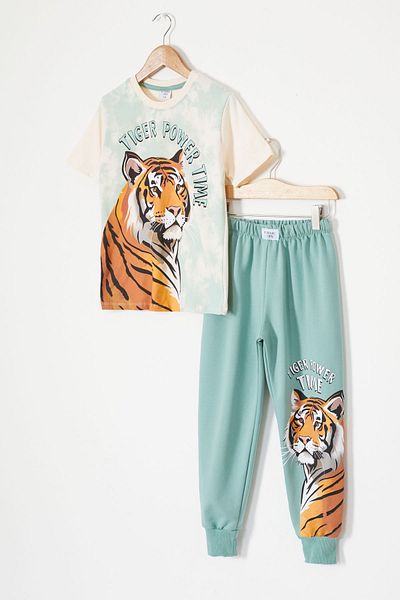 Cansın Mini Green Tiger Printed T-Shirt Boy's Suit 18013