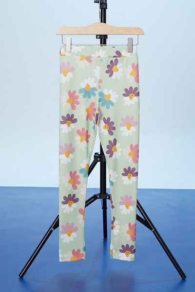 Cansın Mini Colanți pentru fetiță cu nervuri cu imprimeu floral de culoare verde 18296