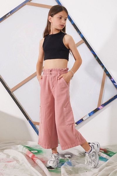 Cansın Mini High Waist Pink Dobby Girl's Trousers - 18925