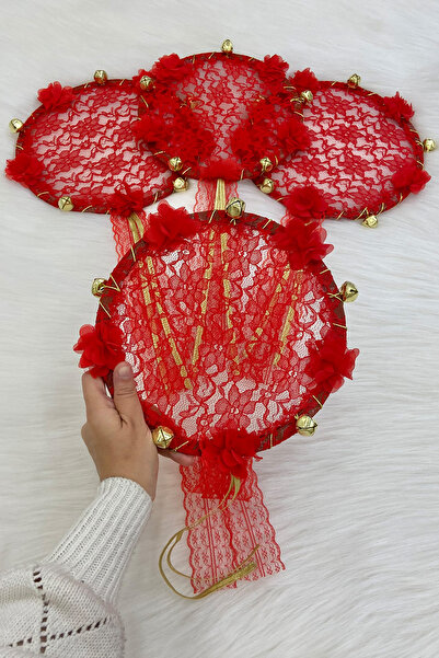 ZEYMERADE الدانتيل الأحمر لوصيفة العروس مع زخرفة ثلاثية الأبعاد، العروس للختا...