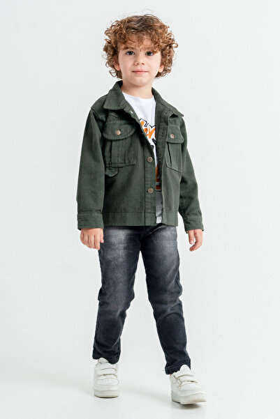 Cansın Mini Dark Green Jeans Jacket Boy's Trousers 3 Piece Suit 17706