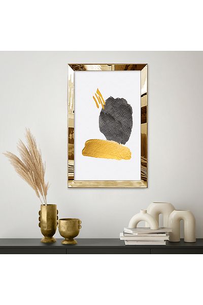 Zevahir Mobilya Dekorasyon Forme abstracte în stil pictură în ulei cu cadru din plexiglas cu oglindă aurie, pictură unică MDF
