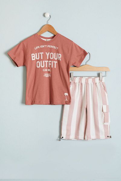 Cansın Mini Tile Outfit Printed T-Shirt Boy's Shorts Suit 18459
