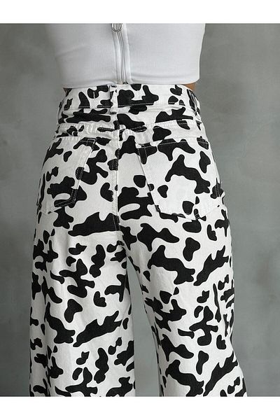 Zeo Basic ZEO Basic Baggy Pants - White Black Cow Pattern