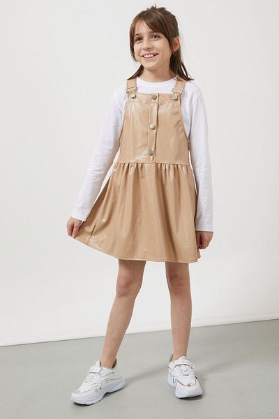 Cansın Mini Cream Strap Girl's Faux Leather Salopet 17639