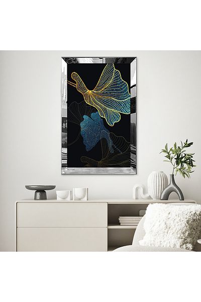 Zevahir Mobilya Dekorasyon Χρυσό χρώμα Linear Leaves Μονό Τραπέζι MDF με ασημί καθρέφτη πλαίσιο από πλεξιγκλάς