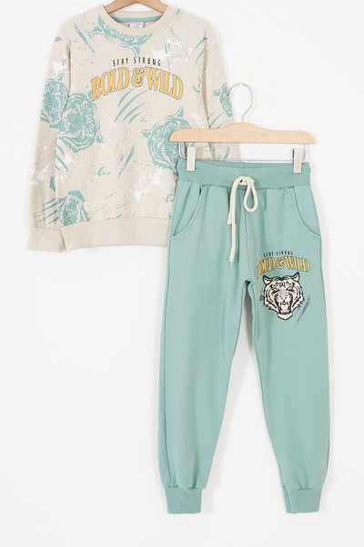 Cansın Mini Σετ αθλητικής φόρμας Green Wild Tiger Printed Boys 17430