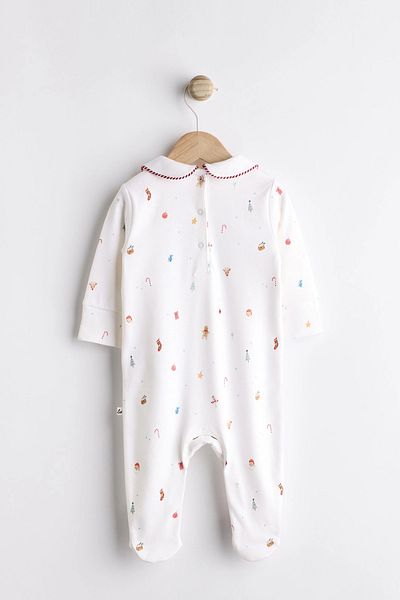 Next Baby Christmas White Embroidered Cotton Jumpsuit - Alyn77763