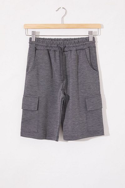 Cansın Mini Pantaloni scurți antracit cu buzunar cargo pentru băiat 18801 - talie elastică