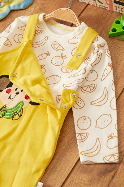 Cansın Mini Yellow Monkey Printed Baby Boy Jumpsuit Set with Badili 17497