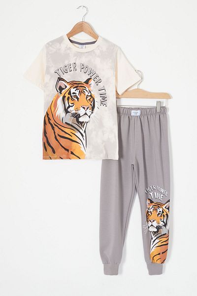 Cansın Mini Mink Tiger Printed T-Shirt Boy Suit 18011