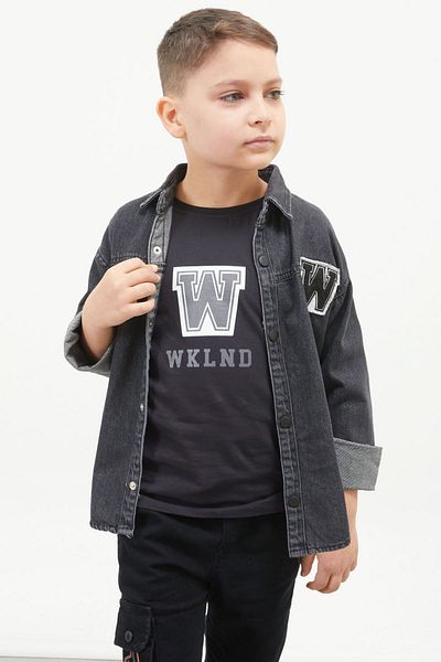 Cansın Mini Smoked Embroidered Denim Jacket T-Shirt Boy's 2-Piece Set 17642