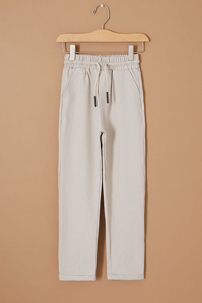 Cansın Mini Boy's cream Trousers - Double Leg, Lace-up Waist, 19330