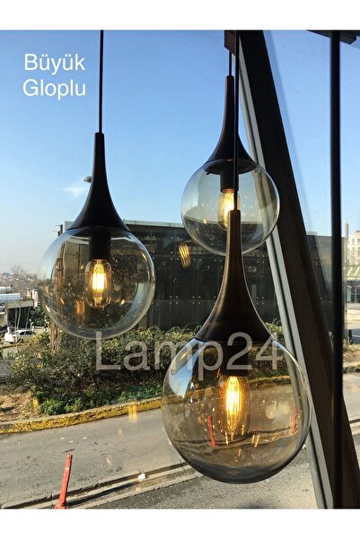 Lamp24 Damla Büyük Gloplu 3’lü Sarkıt Avize - Eskitme Ve Bal Cam