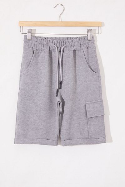 Cansın Mini Pantaloni scurți uni gri pentru băiat - un singur buzunar cargo, model 18808