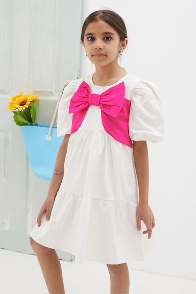 Cansın Mini Ecru Bow Short Sleeve Girl's Dress 18626