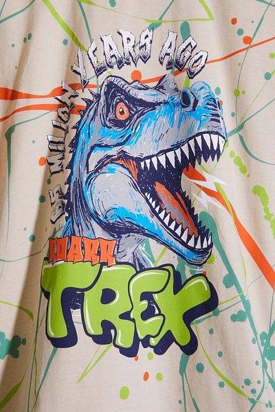 Cansın Mini Green T-rex Printed Written Boys' Shorts Set 18708