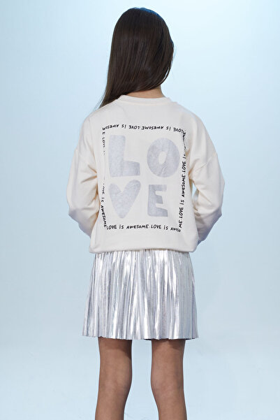 Cansın Mini Gray Back Love Written Hologram Skirt Girl's Suit with Badi 18409