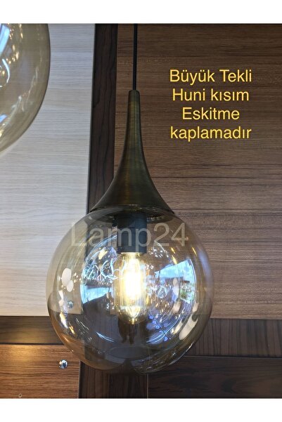 Lamp24 Damla Serisi Büyük Boy Tekli Gloplu Sarkıt Avize / Çap 20 Cm / Eskitme...