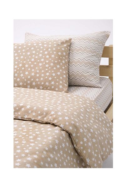 Mert Collection Çarşı Beige Star Cotton Fabric Elastic Sheet Set