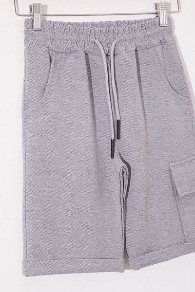 Cansın Mini Pantaloni scurți uni gri pentru băiat - un singur buzunar cargo, model 18808