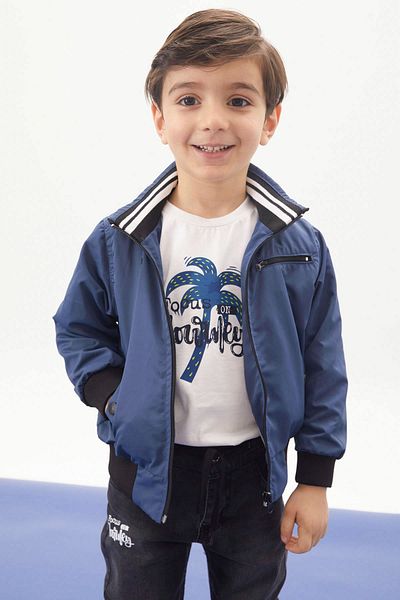 Cansın Mini Indigo Palm Printed T-Shirt Boy's Jacket 3 Piece Set 17702