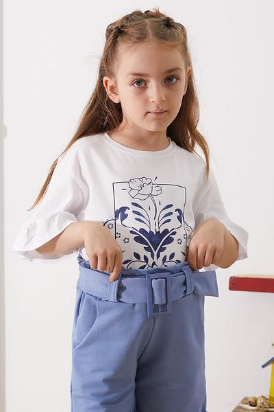 Cansın Mini Κοριτσίστικο Indigo Floral εμπριμέ σετ - ζωσμένο σορτς 18898