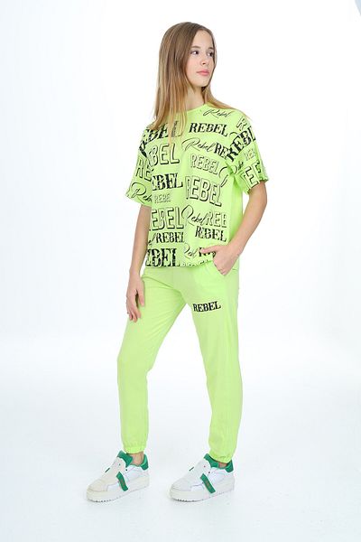 Cansın Mini Ανοιχτό πράσινο Rebel Text Printed Girl's Suit 17839
