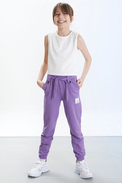 Cansın Mini Lilac Fashion Girl Embroidered Belted Girl's Sweatpants 17684