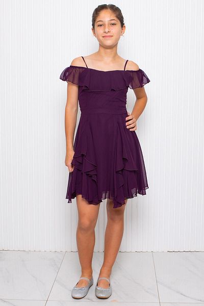 SUBU TASARIM Purple Chiffon Strap Children's Evening Dress - Tbs356