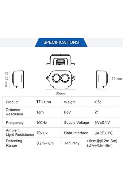 Choice وحدة تحديد المدى Benewake TF-Luna LiDAR 5V UART IIC واجهة 8M أحادية النقطة لقياس المسافات الدقيقة