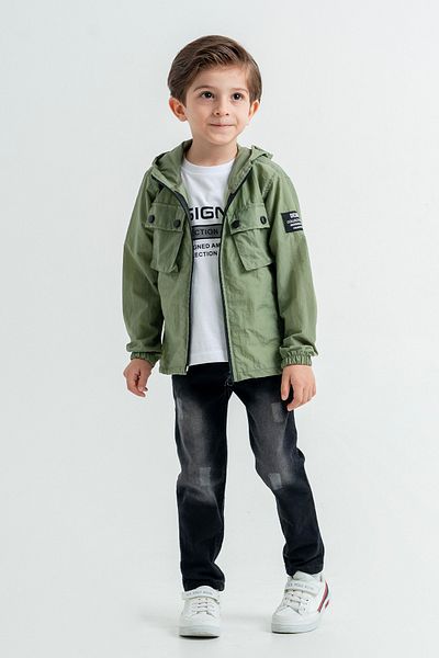 Cansın Mini Khaki Hooded Jacket T-Shirt Boy's 3-Piece Set 17822
