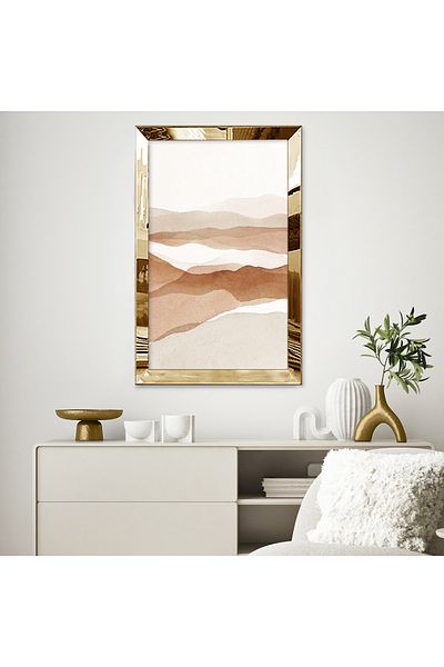 Zevahir Mobilya Dekorasyon Carcasa din plexiglas cu oglinda aurie, culoare bej, design abstract, pictura MDF unică în stil acuarelă