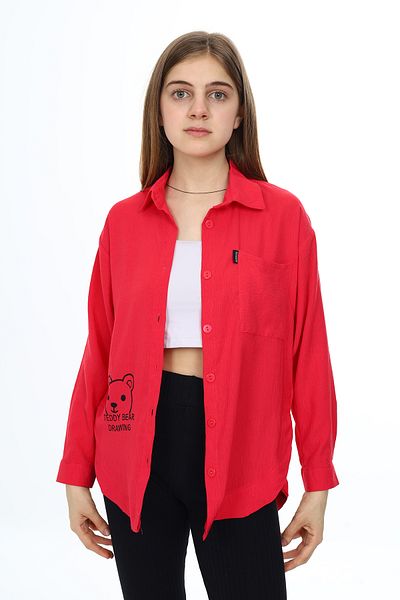 Cansın Mini Cămașă pentru fetiță, cu nasturi, cu imprimeu ursuleț fucsia, cu fante 18415