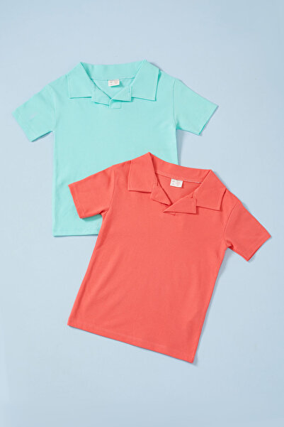 Cansın Mini طقم تي شيرت بأكمام قصيرة وياقة بولو مكون من قطعتين للأطفال الأولاد