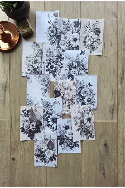 Mona Craftist 14 Pcs Black White Floral Themed Scrapbook Paper Set Bullet Jou...