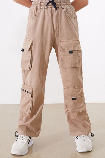 Cansın Mini Pantaloni de blugi pentru băiat cu buzunar cargo, bej, cu picioare elastice 18537