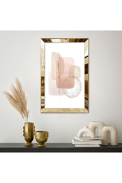 Zevahir Mobilya Dekorasyon Masa MDF simpla cu forme abstracte minimaliste cu rama din plexiglas cu oglinda aurie