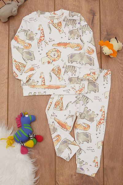 Cansın Mini White Giraffe Printed Baby Boy Tracksuit 17461