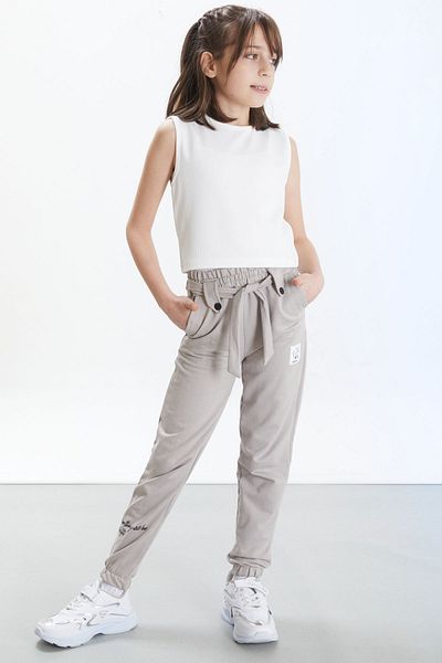 Cansın Mini Pantaloni de trening pentru fete, cu brâu brodate, crem, 17687