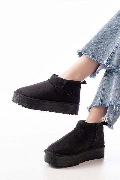 TB Terzi Bey Black Suede Fur Lined Winter Closed Toe Women's Casual Slippers