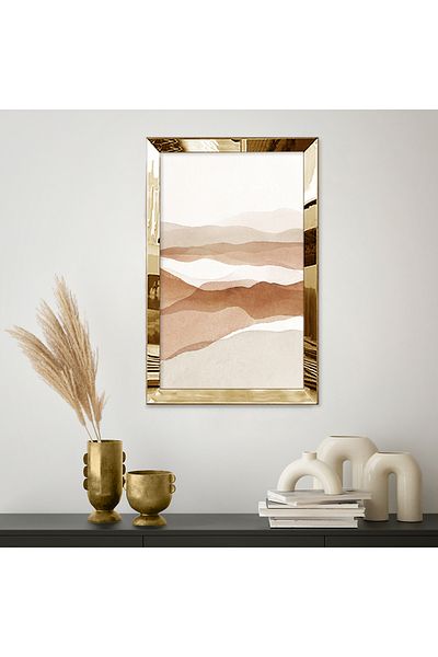 Zevahir Mobilya Dekorasyon Carcasa din plexiglas cu oglinda aurie, culoare bej, design abstract, pictura MDF unică în stil acuarelă