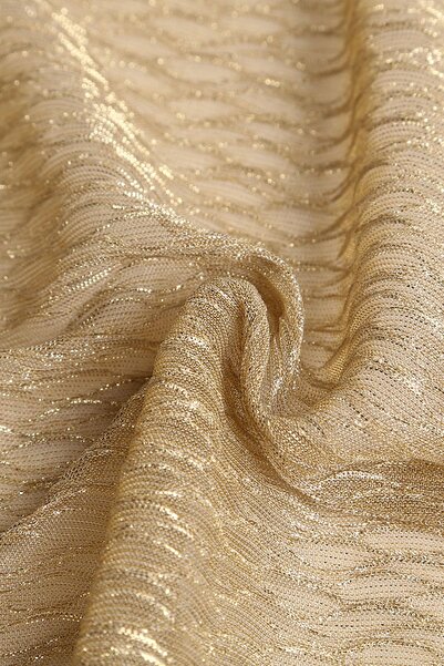 Kumaş Deposu Lotus Moonlight Gold Rengi Örme Abiye Kumaş