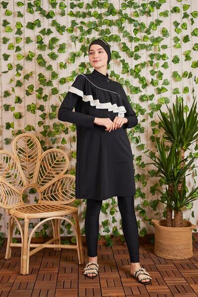 Moodbasic ملابس سباحة حجاب مضلعة - أسود