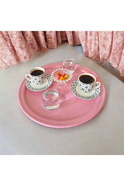 EceAksesuar Metal Sunum Tepsisi, Kahve Tepsisi, Çay Tepsisi, 30 Cm Yuvarlak Tepsi