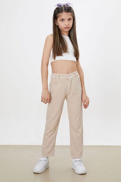 Cansın Mini Pantaloni pentru fetiță Mom Jean cu talie elastică crem 18485
