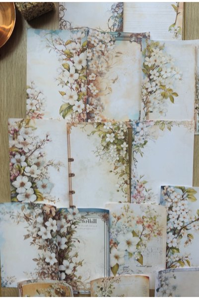 Mona Craftist 15 Pieces Vintage Antique Edge Floral Themed Scrapbook Paper Set Bullet Journal Decoupage Paper