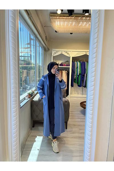 Invee INVEE 6929 - Indigo Trench Coat με λεπτομέρεια ρίγες