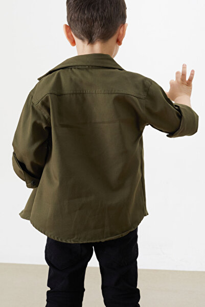 Cansın Mini Khaki Embroidered Jean Shirt T-Shirt Boy's 2-Piece Set 18235